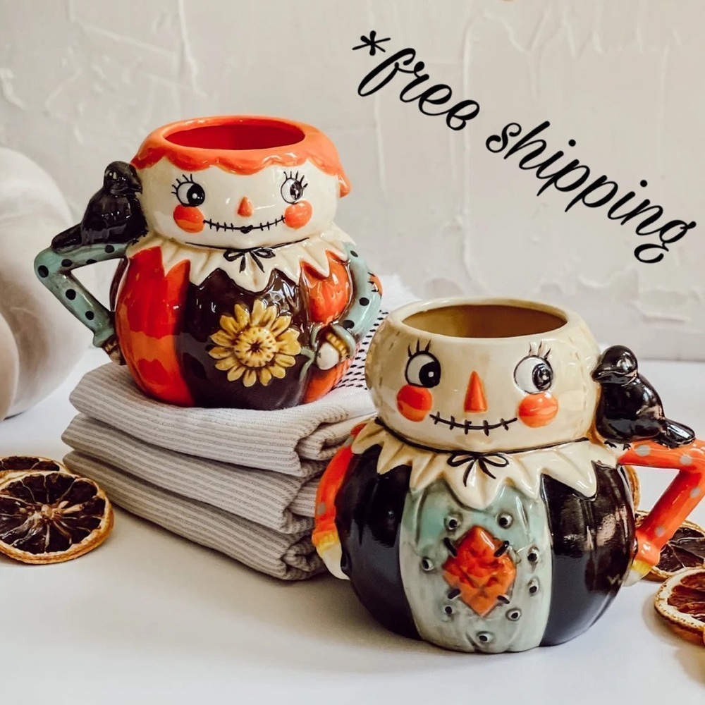 Johanna Parker ‘Scarecrow’ Pumpkin Peep Mugs-RETIRED-